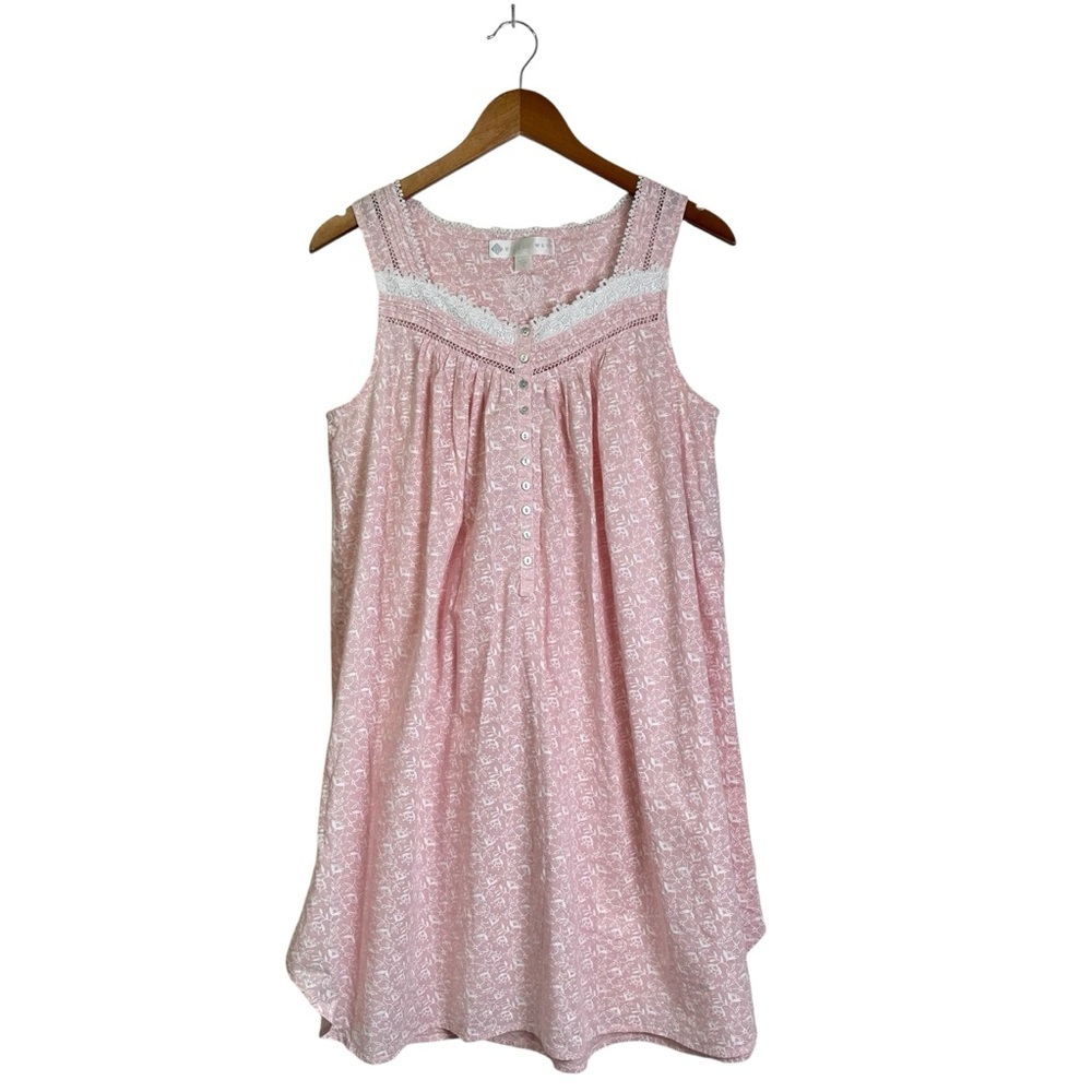 Eileen West Women’s Small Cotton Pink Floral Lace Sleeveless Sleep Dress Muumuu